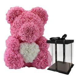 Infini rose fleur ours en peluche avec coeur 40 cm